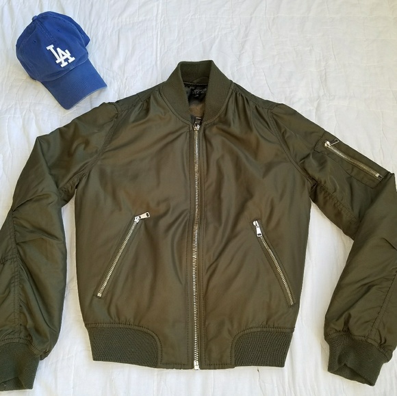 Topshop Green Bomber Jacket size 2 - Picture 2 of 7